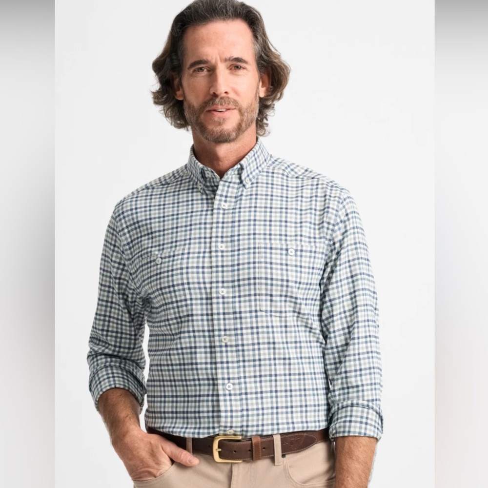 GENTEAL Brown and‎ White Casual Button Down Shirt with Structured Collar